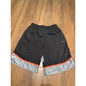 Reebok Mens Basketball Shorts Black Silver Orange Mesh Athletic Gym Size L